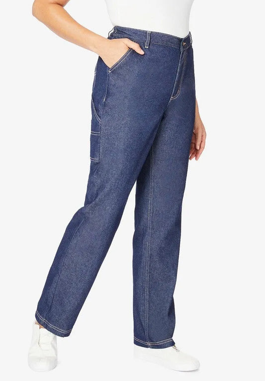 Back-Elastic All-Cotton Denim Carpenter Jeans