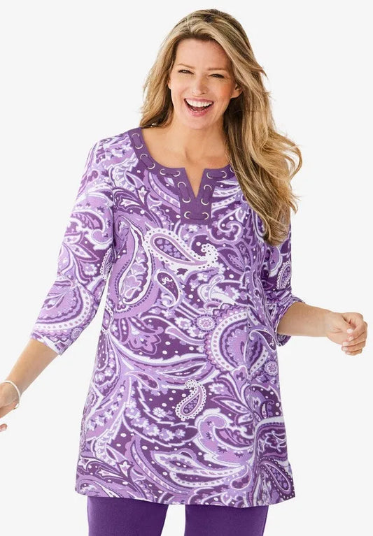 7-Day Three-Quarter Sleeve Grommet Notch Tunic