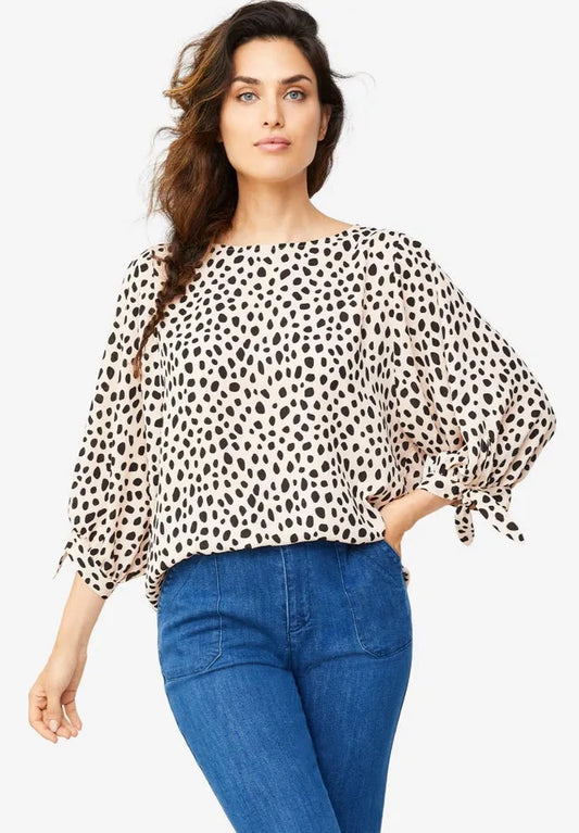 3/4 Tie-Sleeve Blouse