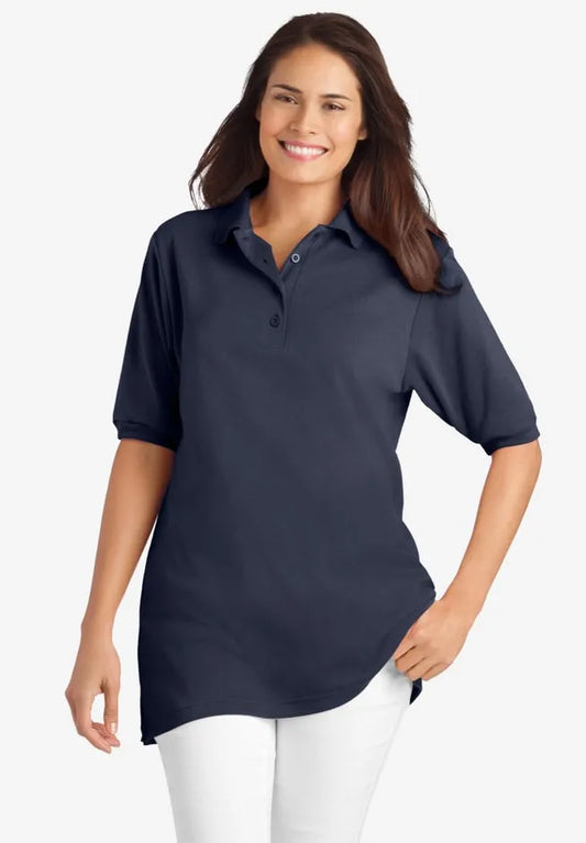 Elbow-Sleeve Polo Tunic