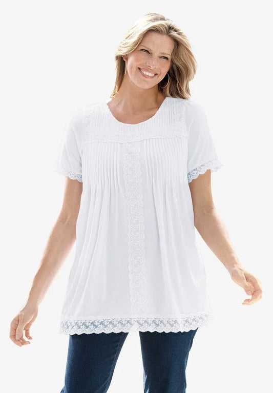 Lace-Trim Pintucked Tunic