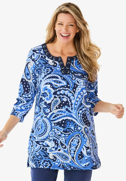 7-Day Three-Quarter Sleeve Grommet Notch Tunic