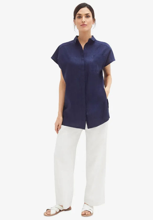 Linen-Blend Elastic Waist Drawstring Relaxed Pant