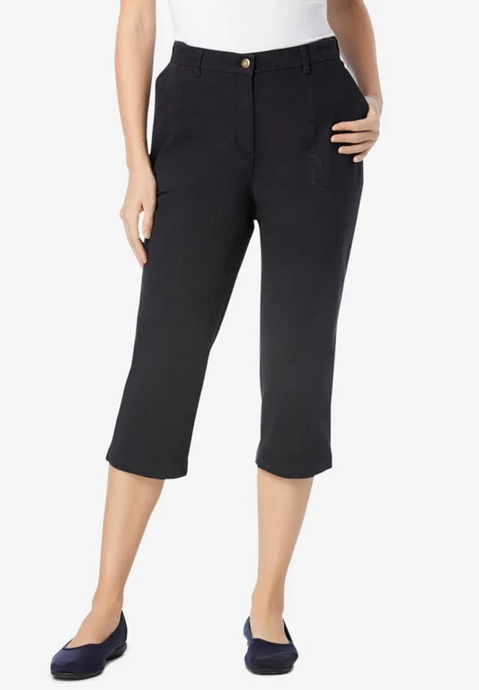 Adjustable Waist Chino Capri