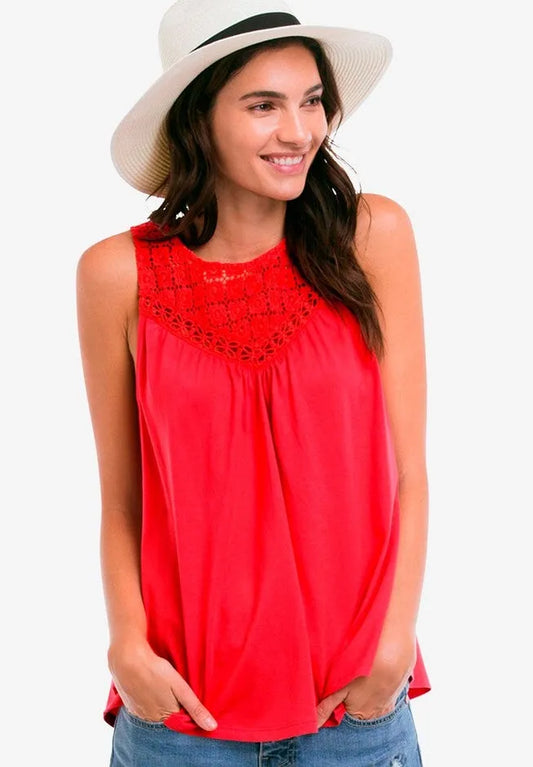 100% Cotton Crochet Scoop Neck A-Line Tank