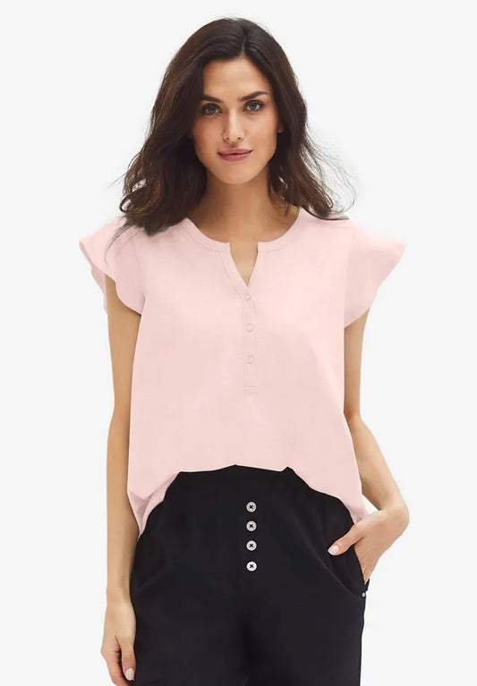 100% Cotton Slub Cap Sleeve A-Line Henley Tee