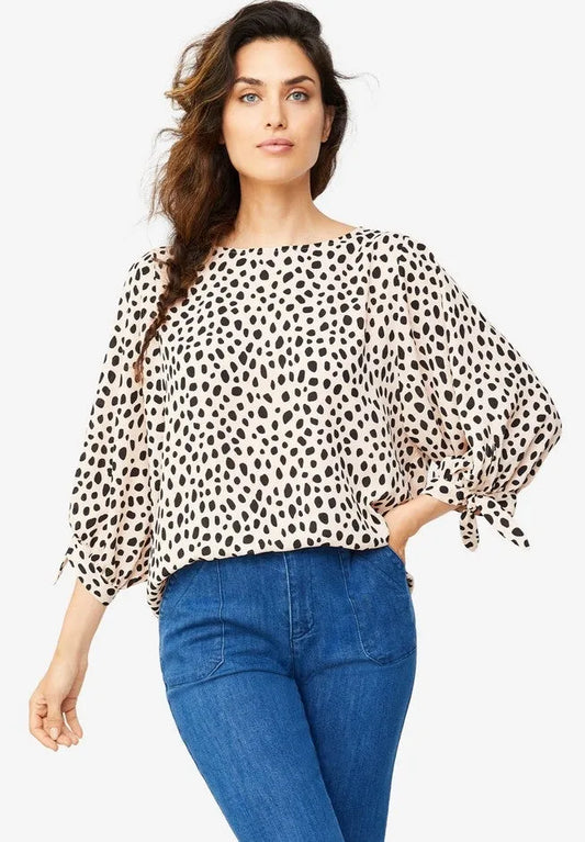 3/4 Tie-Sleeve Blouse