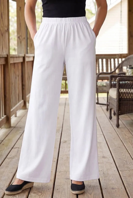 7-Day Wide-Leg Elastic-Waist Stretchy Knit Pant