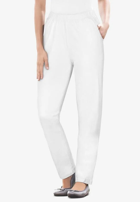 Fineline Pull-On Elastic Waist Straight-Leg Stretch Denim Jeans