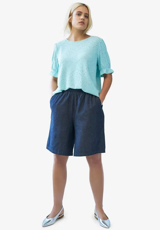 100% Cotton Denim Elastic Waistband Pull-On Shorts