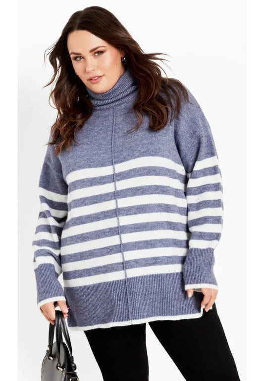 Livvy Roll Neck Stripe Sweater