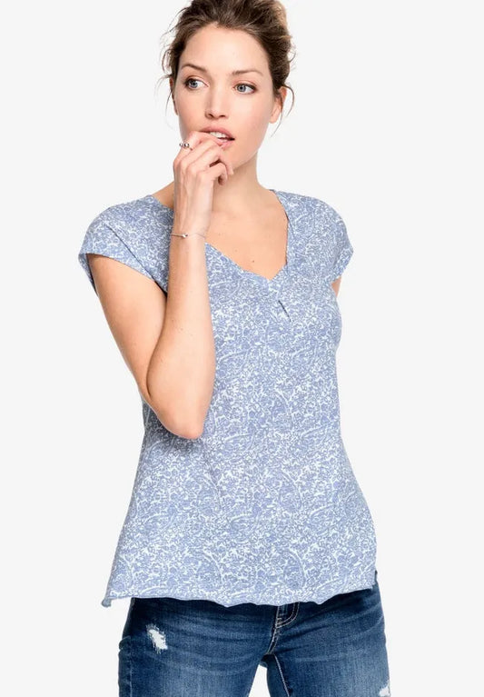 100% Cotton Twisted V-Neck Short Sleeve Tee With Inverted Pleat