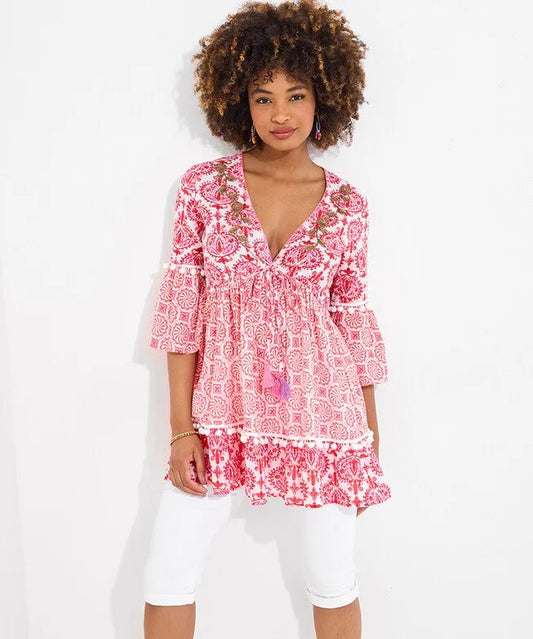Bell Sleeve Pom Pom Tunic