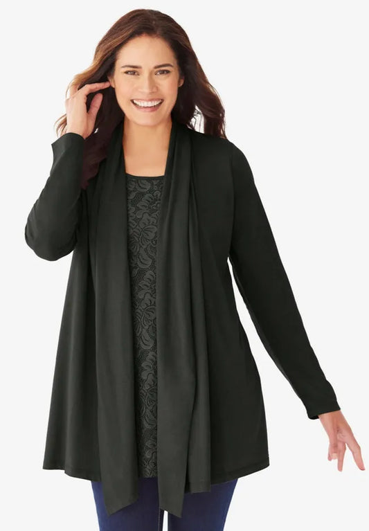 2-Fer Cardigan & Attached Lace Tunic