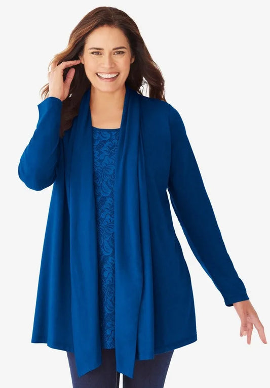 2-Fer Cardigan & Attached Lace Tunic