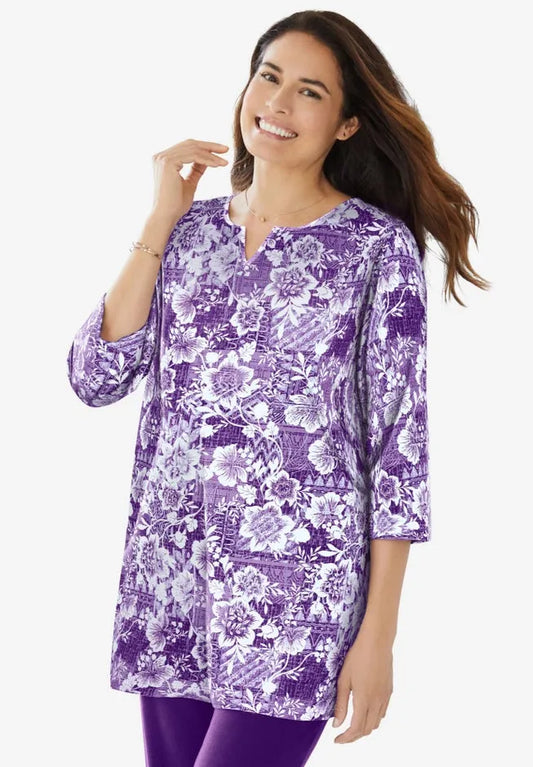 7-Day Three-Quarter Sleeve Notch-Neck Tunic