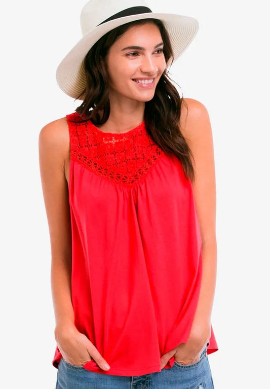 100% Cotton Crochet Scoop Neck A-Line Tank