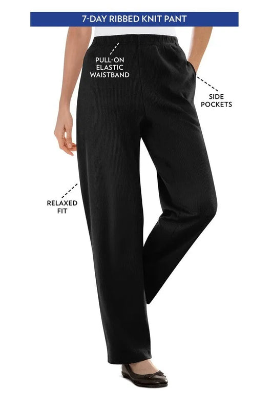 7-Day Knit Ribbed Straight-Leg Pull-On Pants
