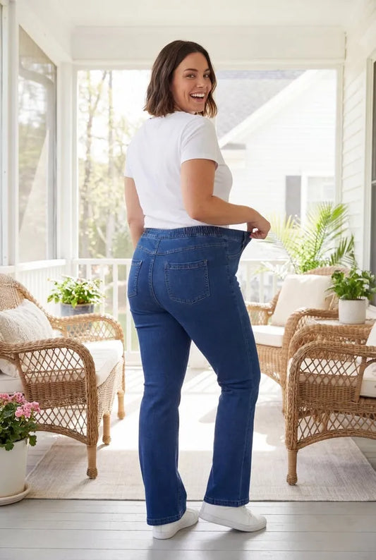 Bootcut Stretch-Knit Denim Five-Pocket Jeans